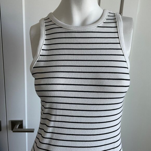 a . new day Slvless Crew Nk Ribbed Striped Cotton Blend Mini Dress Blk Cream S - Picture 3 of 11